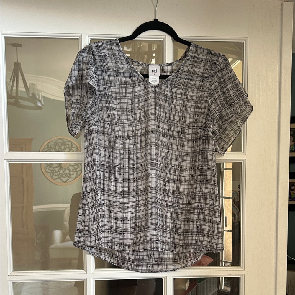 CAbi Women's Black and White Plaid Blouse